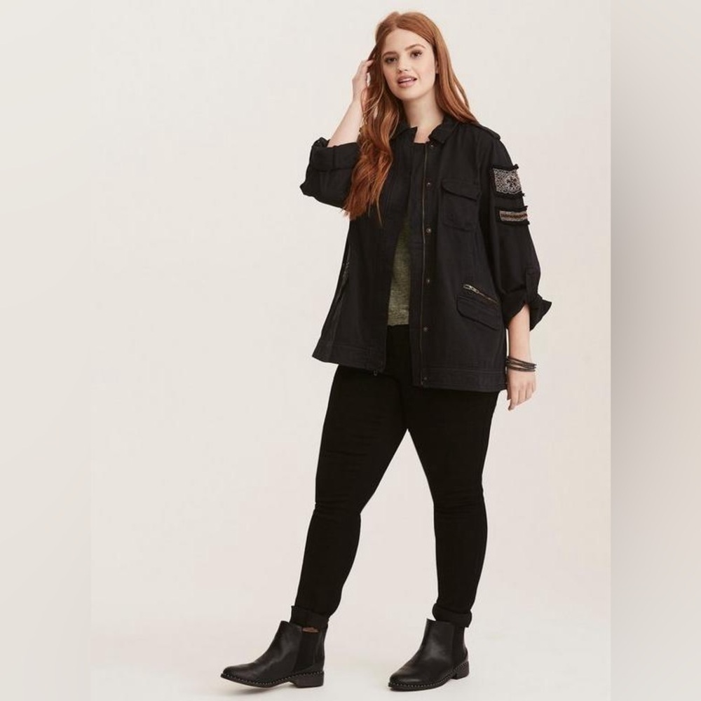 Torrid Black Twill Embellished Jacket - Size 14/16 (1)